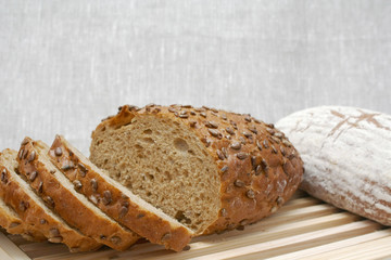 Sliced loaf of cereal bread
