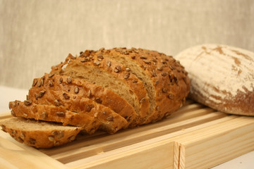 Sliced loaf of cereal bread