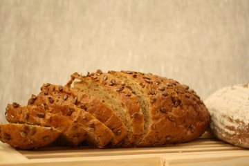 Sliced loaf of cereal bread
