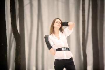 Fototapeta premium Woman dreaming in forest