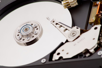 A close up of a computer harddisk