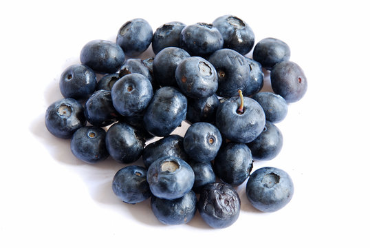 A view of blueberries on white background