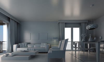 living room in grey colour - obrazy, fototapety, plakaty