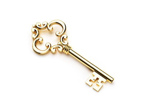 Golden skeleton key isolated