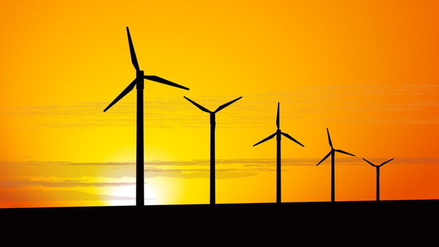 Wind turbines at sunset