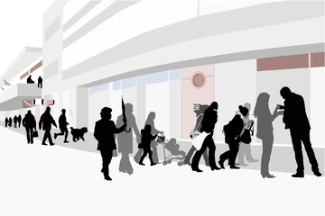 Obraz premium illustration of people walking down the street