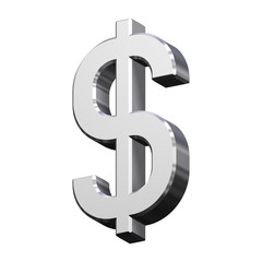 Chrome Dollar sign isolated on white.