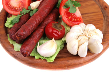 hot red sausages and vegetables
