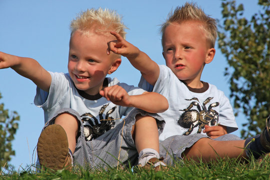 jungen auf der Wiese Zwillinge im Gras