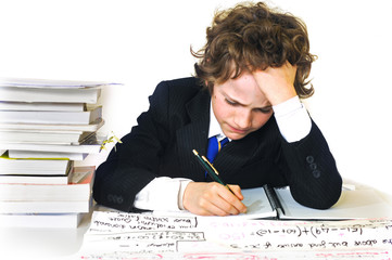 school boy working hard