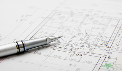 architectural plans and pen