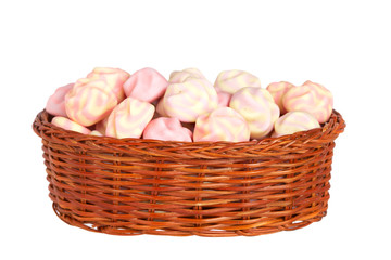 Pink marshmallows in the basket