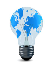 Bulb with world card on a white background. Isolated 3D image.