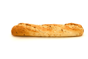 Long loaf. French bread on a white background