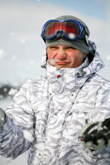 Fototapeta na wymiar Snowboarder with snow