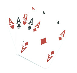 Four aces and the queen of hearts card hand.
