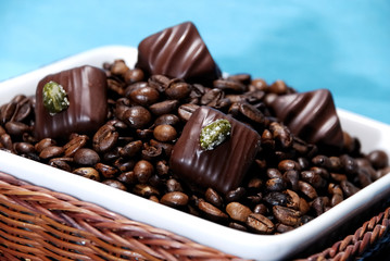 Coffee beans with chocolates