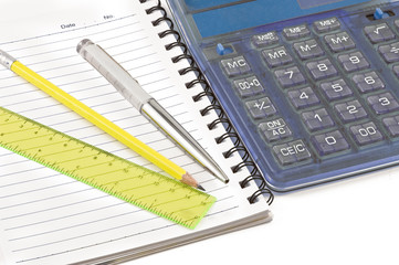 notebook,ballpen and calculator