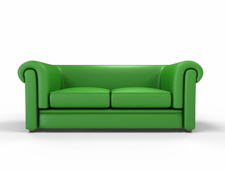 green leather sofa isolated
