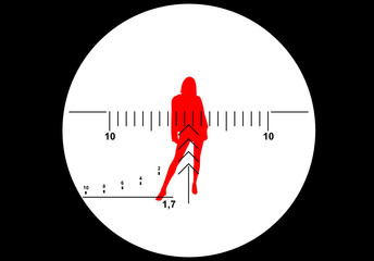 Sniper rifle sight with female silhouette as a target
