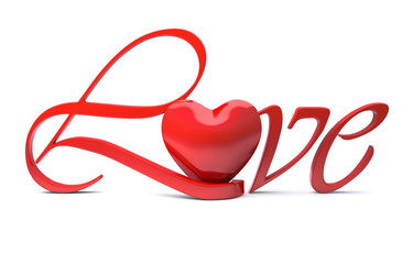 Love text with heart shape "o"