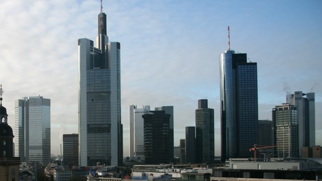 Skyscraper skyline. Frankfurt, Germany, timelapse
