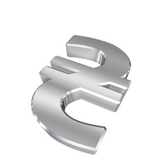 Chrome Hryvnia sign isolated on white.