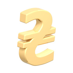 Gold Hryvnia sign isolated on white.