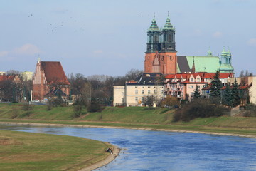 The cathedral church at the river in the center of city