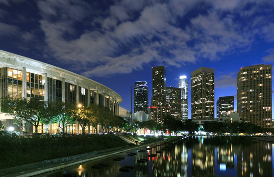 Los Angeles skyline and reflection at night