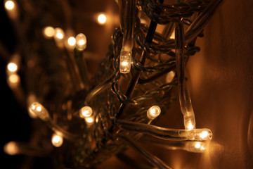 A closeup of bright stringy lights.