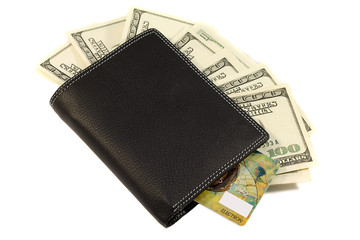 full of dollars leather wallet with credit card