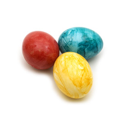 three easter eggs on white background