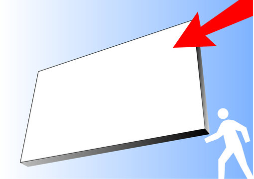 werbebanner vor blauem hintergrund mit person