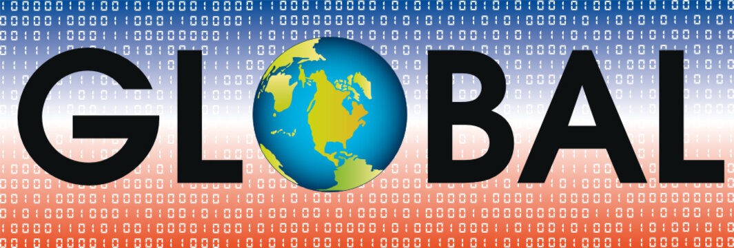"Global" auf Farbverlauf und Bin&auml;rcode und Erdkugel