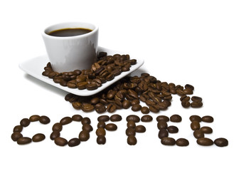 cup of coffee with coffee grain