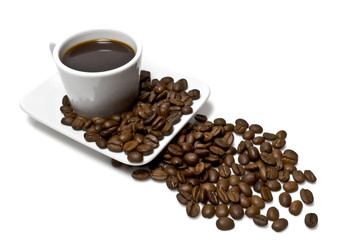 cup of coffee with coffee grain