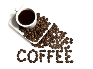 cup of coffee with coffee grain