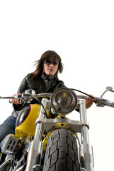 Plakat jeune femme sur une moto