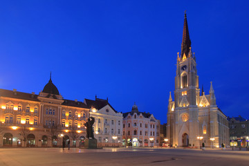 Neogothic cathedral of the city of Novi Sad in Serbia at dawn - obrazy, fototapety, plakaty