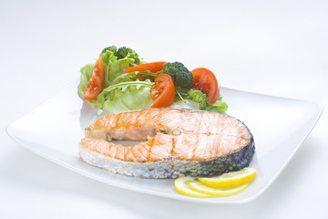 fresh salmon cooked with salad