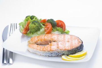 fresh salmon cooked with salad