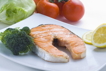 fresh salmon cooked with salad
