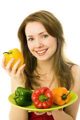 happy woman with peppers