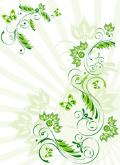 Vector illustration of green floral frame with butterflies
