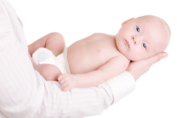 Cute baby on father's arm