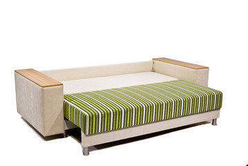 Modern green-beig sofa e isolated on white