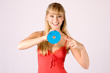 young blonde offers a cd