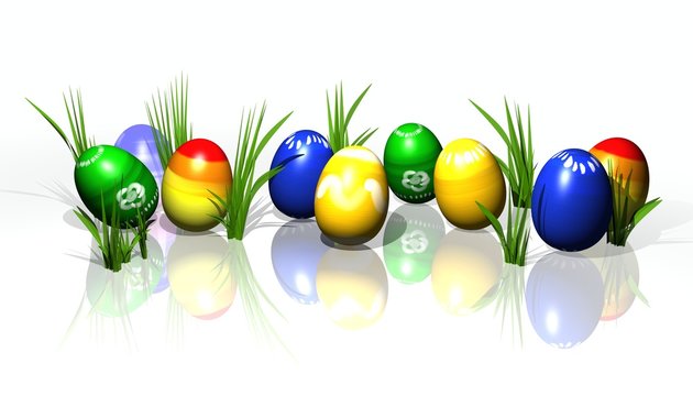 easter eggs with gras 3d