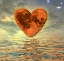 Fototapeta premium heart with texture-mapping of the moon over the ocean